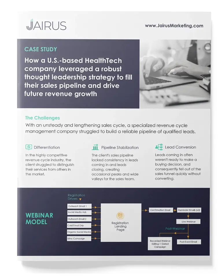How a U.S.-Based HealthTech Company Leveraged a Robust Thought Leadership Strategy to Fill Their Sales Pipeline and Drive Future Revenue Growth Case Study